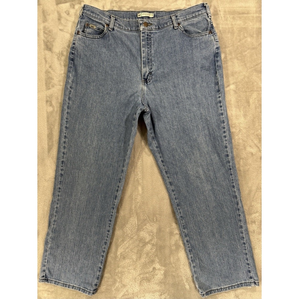 Lee Womens Jeans 16 Short Relaxed Straight Leg High Rise Stretch Light Wash